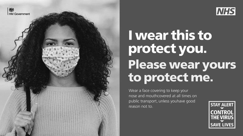Wear a face covering to keep your nose and mouth covered at all times on public transport, unless you have good reason not to.
